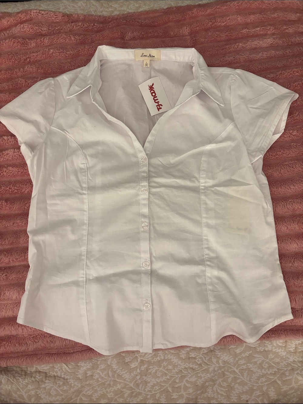 Love Notes White Short Sleeve Button-Down Blouse